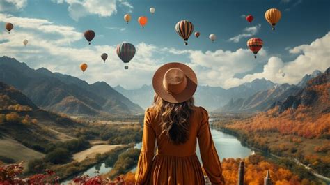 Premium AI Image Hot Air Balloons Above The Mountains Colorful Hot