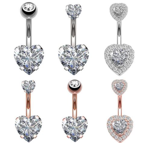 1pc Women Steel Belly Button Ring Crystal Piercing Navel Love Style