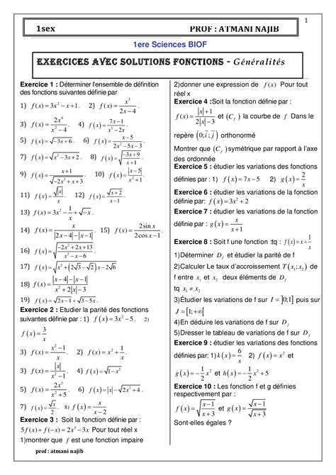 Généralités sur les fonctions Série d exercices 1 AlloSchool