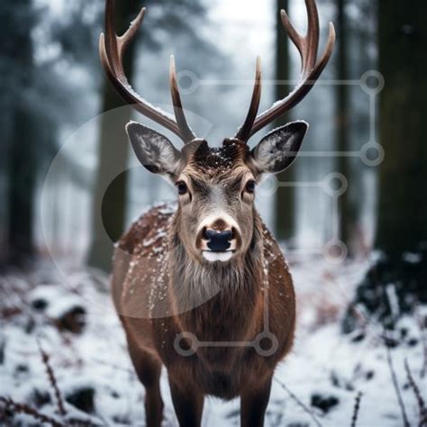 Stunning Picture of a Deer in a Snowy Forest stock photo | Creative Fabrica