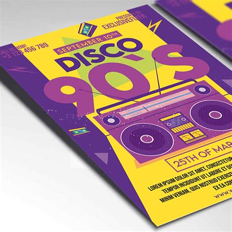 Disco 90s Card Printable Template Flyer Psd Psdmarket