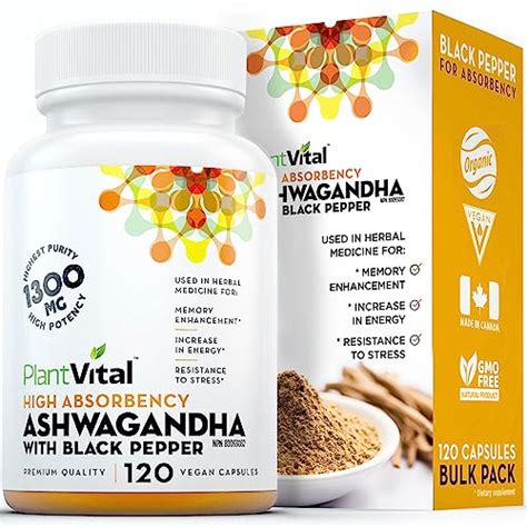 PlantVital Ashwagandha Capsules Au Poivre Noir 1300 Mg 120 Capsules D