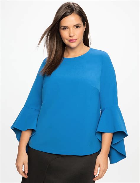 Flounce Elbow Sleeve Top Womens Plus Size Tops Eloquii Plus Size