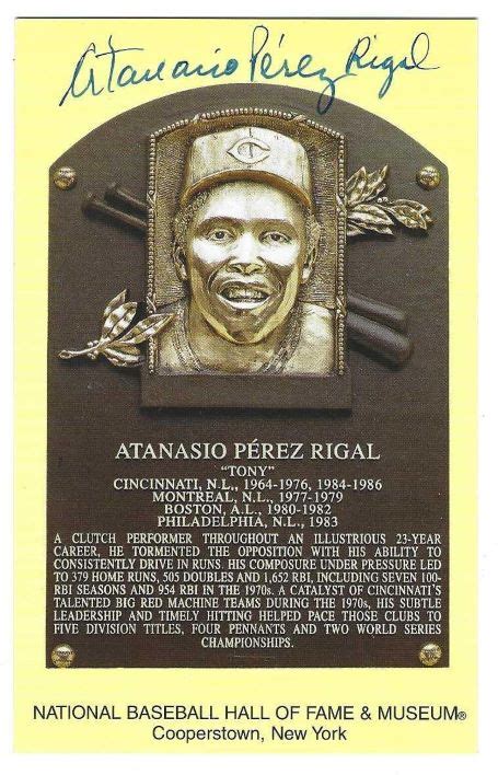 Autographed Tony Perez Hall Of Fame Gold Plaque Postcard Main Line