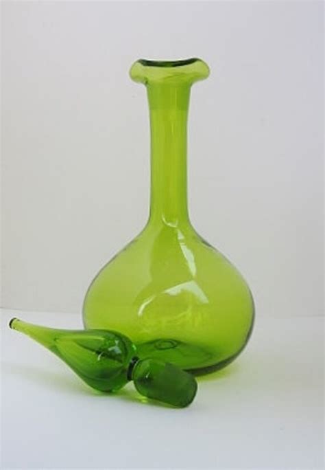 Vintage BLENKO Glass Decanter No 37 In Olive Green