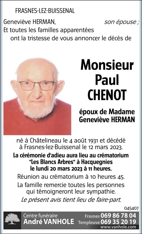 Paul Chenot Avis N Crologique Lavenir Net