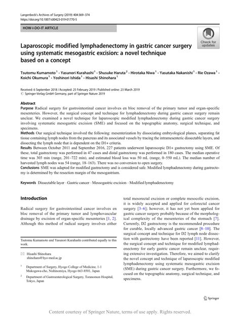 Laparoscopic Modified Lymphadenectomy In Gastric Cancer Surgery Using