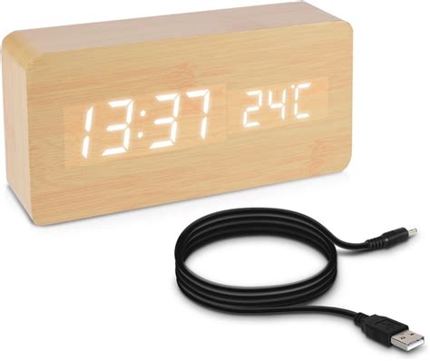 Kwmobile Reloj Despertador Digital Con Cable Usb Pantalla Led Y