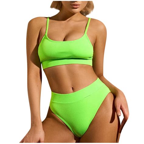 Wreesh Womens Two Piece Swimsuit High Waisted Bikini Solid Color High