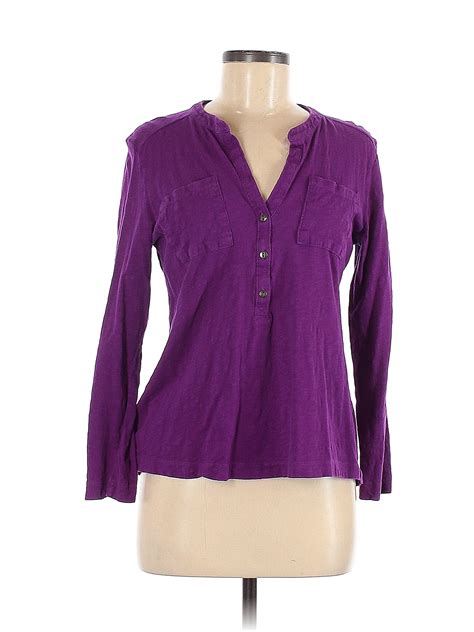 Eddie Bauer 100 Baumwolle Solid Purple Long Sleeve Henley Size M 80