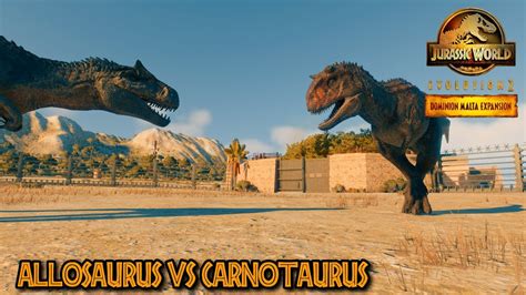 Allosaurus Vs Carnotaurus Dominion Malta Dlc Jurassic World Evolution 2 Youtube