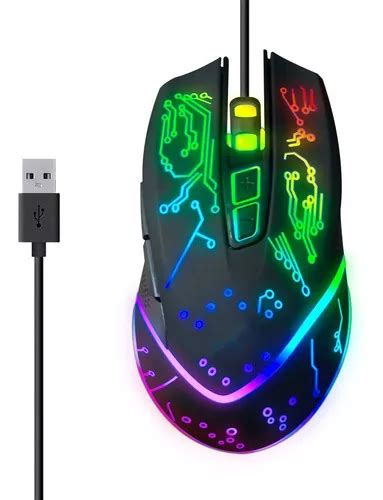 Mouse De Juego Gamer Retroiluminado Led Rgb Optico Usb Dpi Color Negro