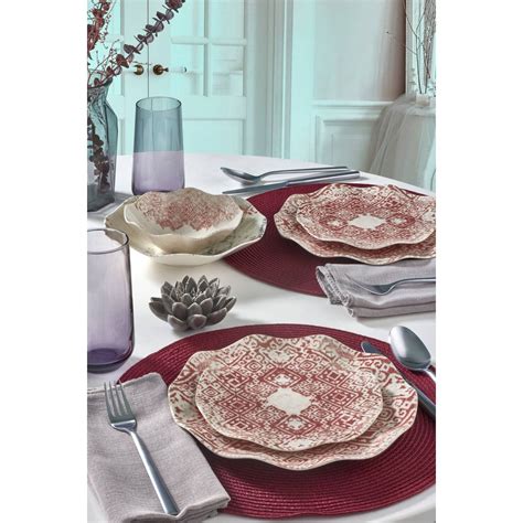 Set Vaisselle Service D Ner Pi Ces Murrina Porcelaine Rouge Sur