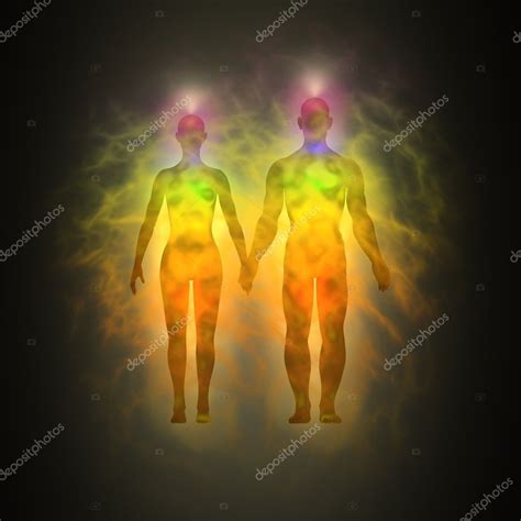 Woman And Man Energy Body Aura Chakras Energy Silhouette Stock