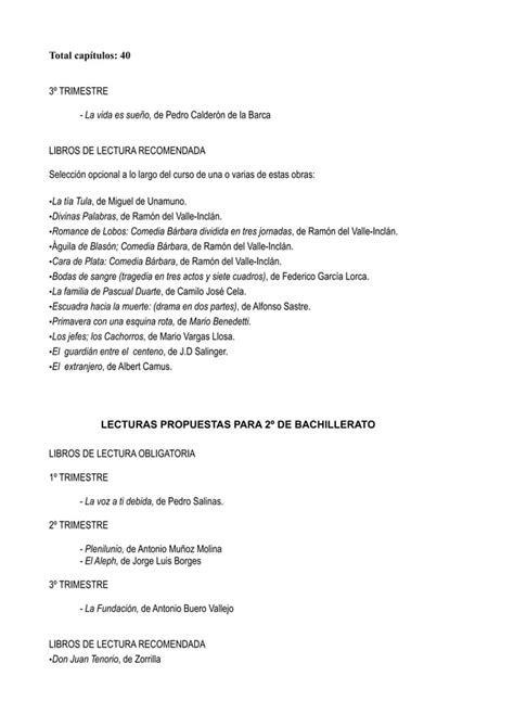 Lecturas propuestas para 1º y 2º de bachillerato PDF