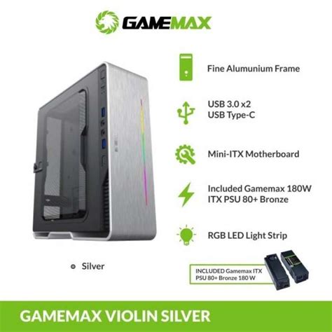 Jual Gamemax Violin Silver Ultra Slim Mini-itx Pc Case With Led Rainbow ...