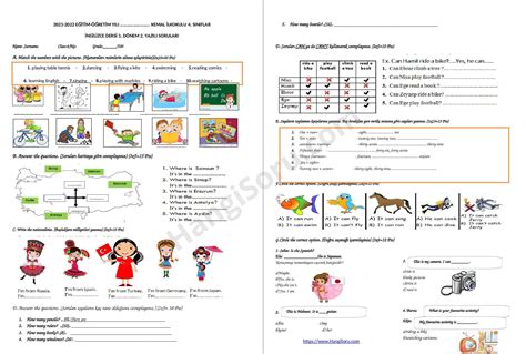 4 Sınıf İngilizce 1 Dönem 2 Yazılı Soruları Açık Uçlu 2023 2024