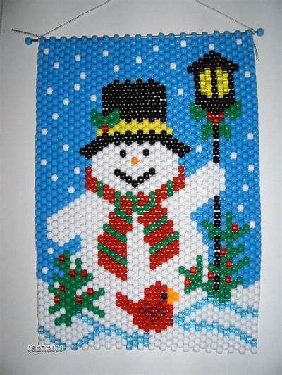 Snowman By A Lamp Post Beaded Banner Christmas Perler Beads Christmas