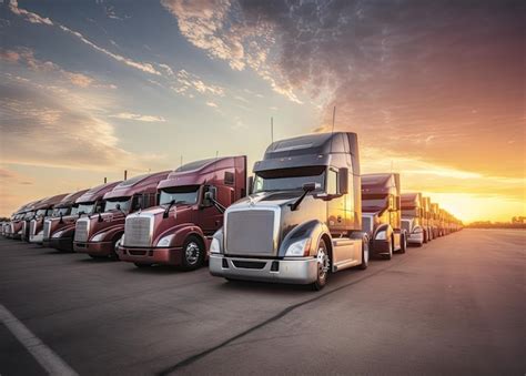 Premium AI Image Semi Trailer Trucks The Parking Lot At The Sunset