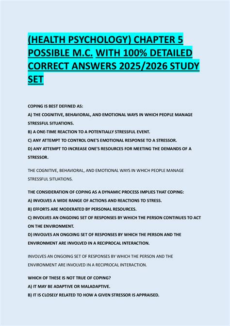 (HEALTH PSYCHOLOGY) CHAPTER 5 POSSIBLE M.C. WITH 100% DETAILED CORRECT