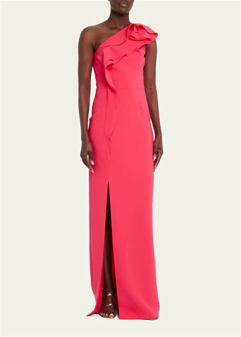 Rickie Freeman For Teri Jon One Shoulder Ruffled Crepe Gown Bergdorf Goodman