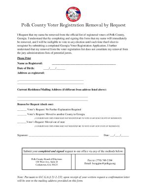 Fillable Online Polk County Voter Registration Removal By Request Fax