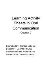 Jhordan Valiente 11 Jacinto HUMSS Quarter 2 Learning Activity Sheets In