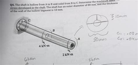 Solved Q4 The Shaft Is Hollow From A To B And Solid From B Chegg