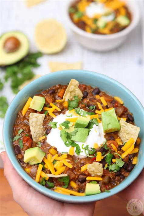 Crock Pot Black Bean Lentil Quinoa Chili Colorful Recipes Quinoa Chili Recipe Vegetarian