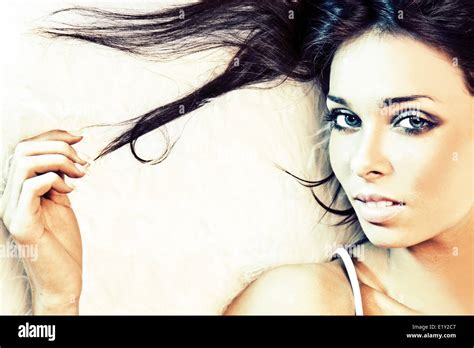 Beauty Brunette Woman On The Floor Stock Photo Alamy