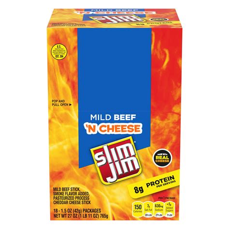 Slim Jim Beef And Cheese Stick Mild Flavor Meat Stick 15 Oz 18 Ct