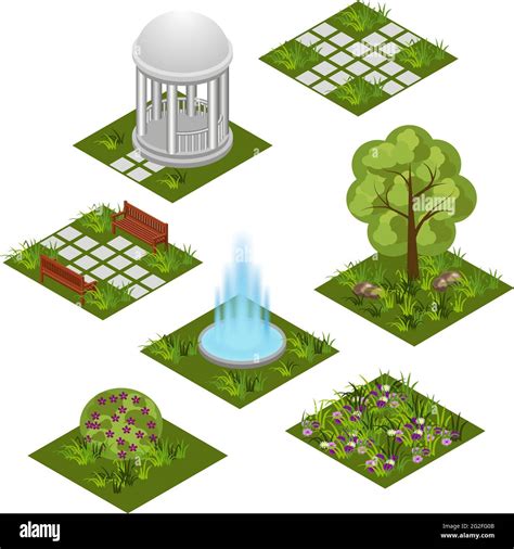 Garden Isometric Tile Set Isolated Isometric Tiles To Design Garden