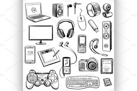 Set Of Hand Drawn Gadget Icons Custom Designed Illustrations