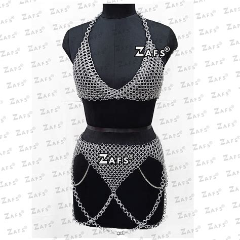 Aluminum Chainmail Bikini Halter Bra Skirt Viking Sexy Halloween Party Wear Alibaba