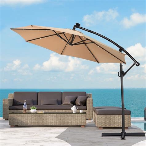 10ft Led Solar 360 Degrees Rotation Patio Offset Umbrella Tanga