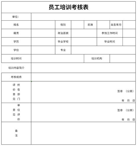 员工培训考核表模板excel格式下载 下载之家