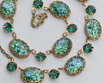 Vintage Emerald Opal Necklace Rare Emerald Green Fire Opal Swarovski