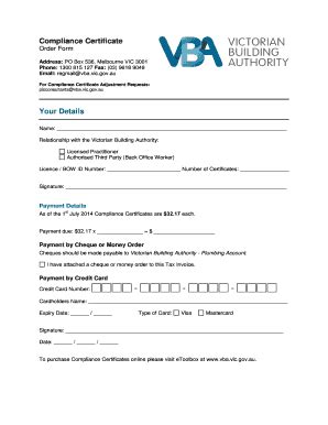 Fillable Online Compliance Certificates Order Form Fax Email Print