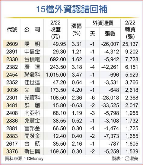 15檔外資認錯 回補4大族群 「這檔」航運股搶頭香 日報 工商時報