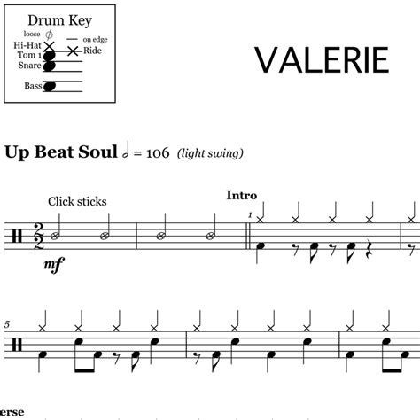 Valerie Mark Ronson Feat Amy Winehouse Drum Sheet Music