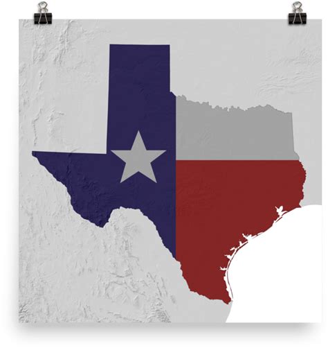 Download Texas Physical Map With State Flag Overlay Poster Retail