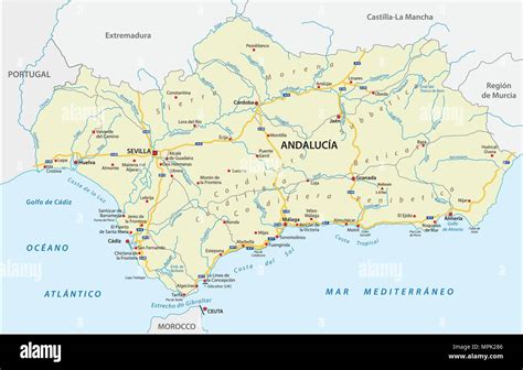 Road Vector Map Of The Autonomous Community Of Andalusia Spain Stock