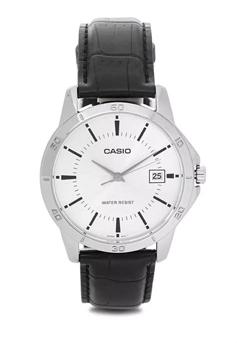 Jual Casio Casio Jam Tangan Pria Black Silver Leather Strap MTP