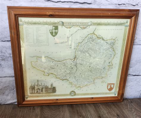 Vintage Framed Glazed Map Of Someset Somersetshire Etsy