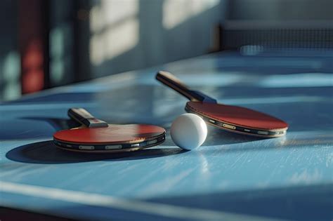 Ping Pong Rackets And Balls On A Blue Table Premium AI Generated Image