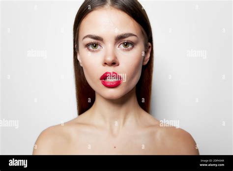 Lady Red Lips Bared Shoulders Attractive Appearance Stock Photo Alamy