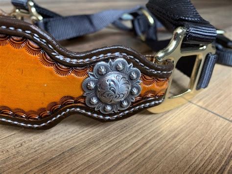 Hand Tooled Leather Horse Noseband Western Brand Halter Etsy