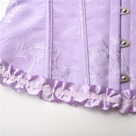 Victorian Gothic Purple Brocade Plastic Boned Ruffle Waist Cincher Body