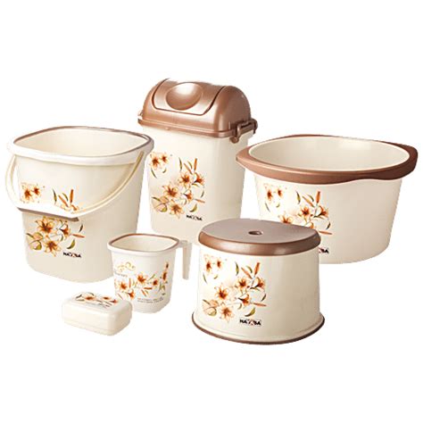 Buy Nayasa Square Bathroom Set Dlx Bucket 25 Ltr Mug 1 5 Ltr Stool