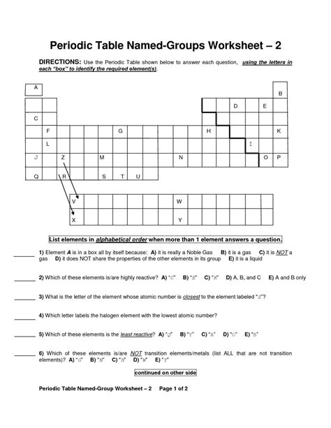 Periodic Table Printable Worksheet